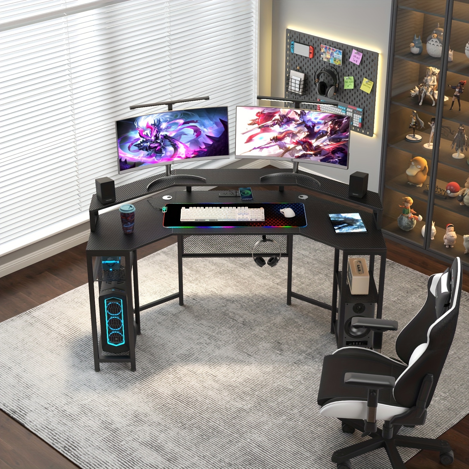 63 inch wing shaped computer desk large desk game table with full monitor stand details 0