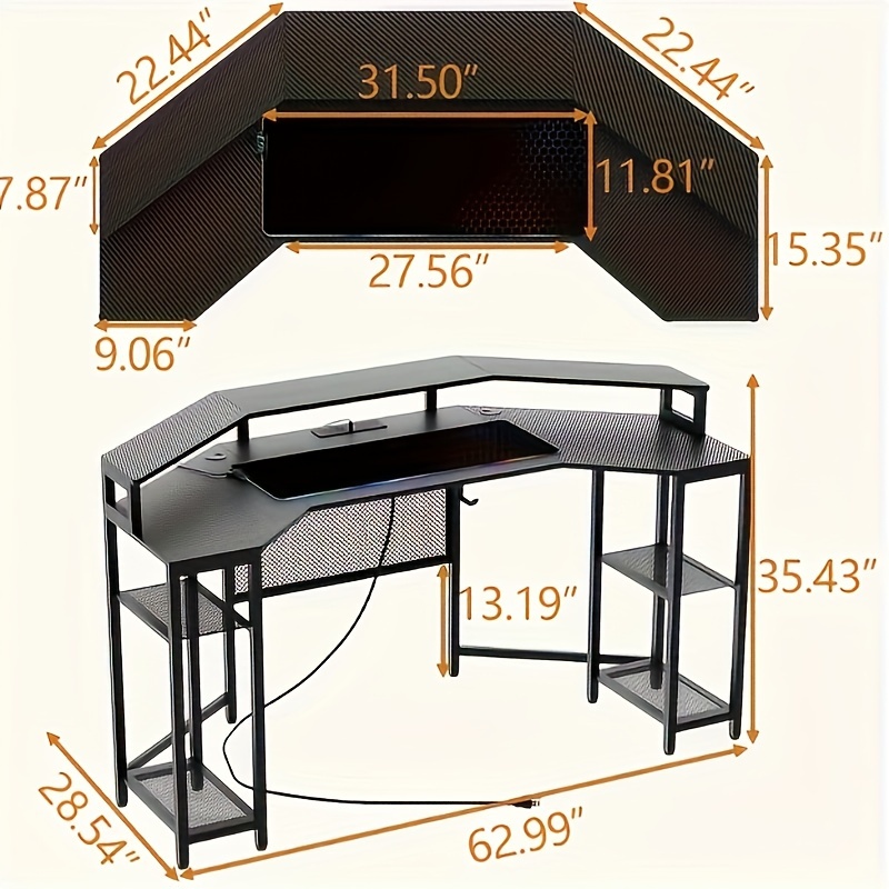 63 inch wing shaped computer desk large desk game table with full monitor stand details 3