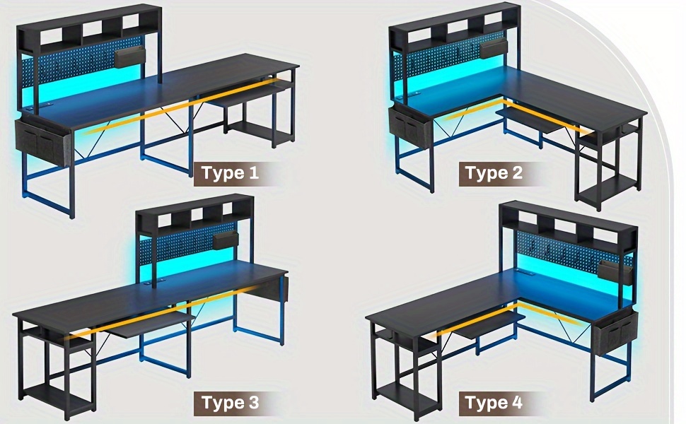 1pcs black l shaped gaming desk with keyboard tray and storage bag reversible computer desk with storage shelves and pegboard for home office details 2