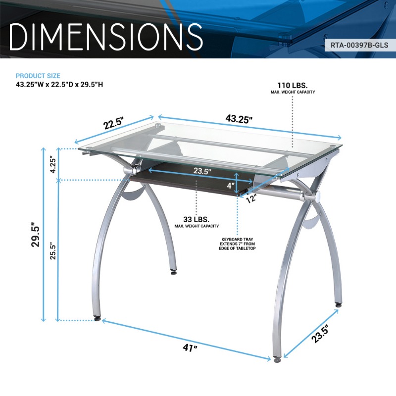   mobili contempo clear glass   desk with pull out keyboard panel clear details 4