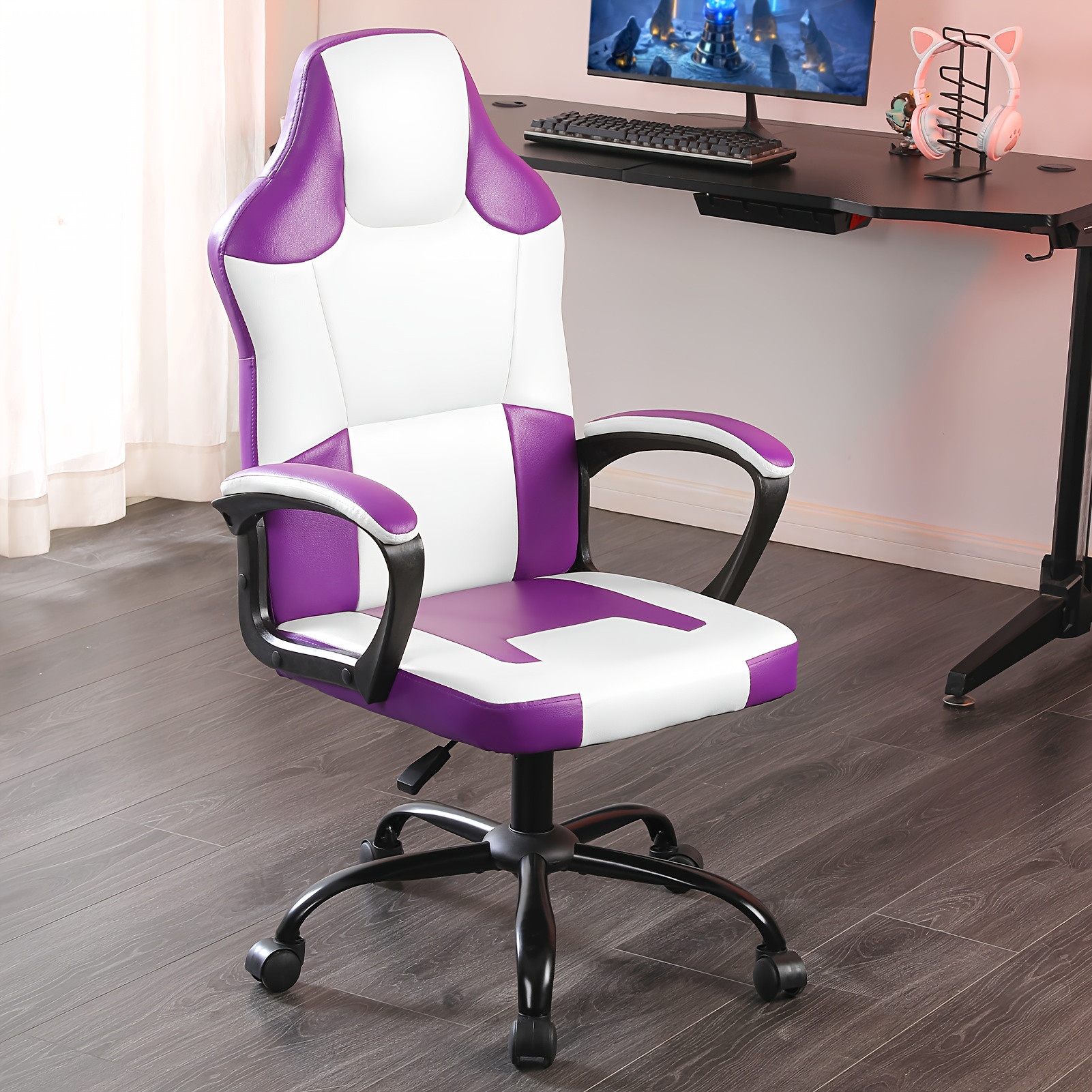 gaming chair office chair pu leather high back adjustable swivel gamer chair big and tall computer chair for adults purple details 0