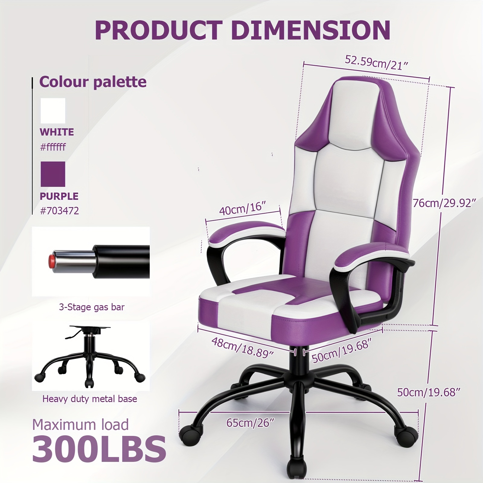 gaming chair office chair pu leather high back adjustable swivel gamer chair big and tall computer chair for adults purple details 3