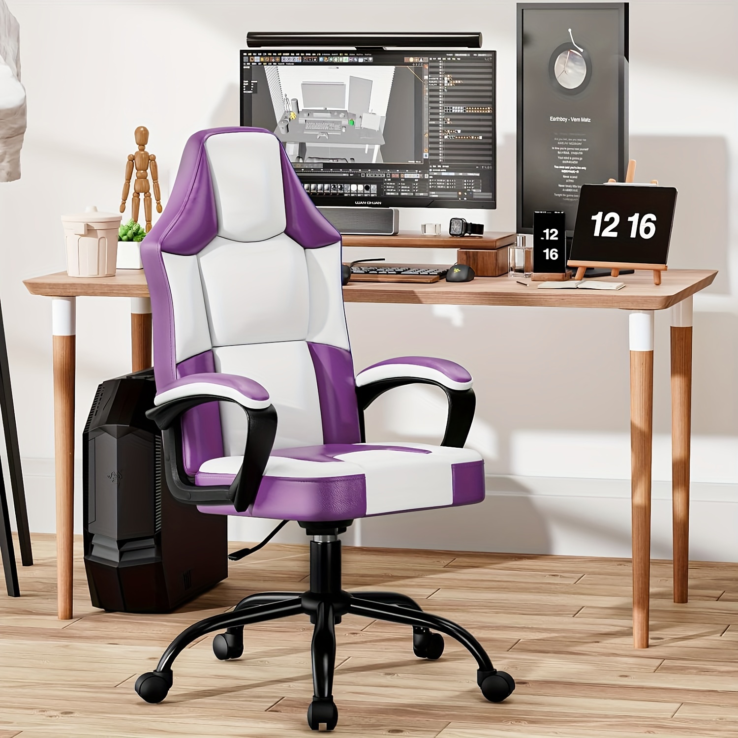 gaming chair office chair pu leather high back adjustable swivel gamer chair big and tall computer chair for adults purple details 5