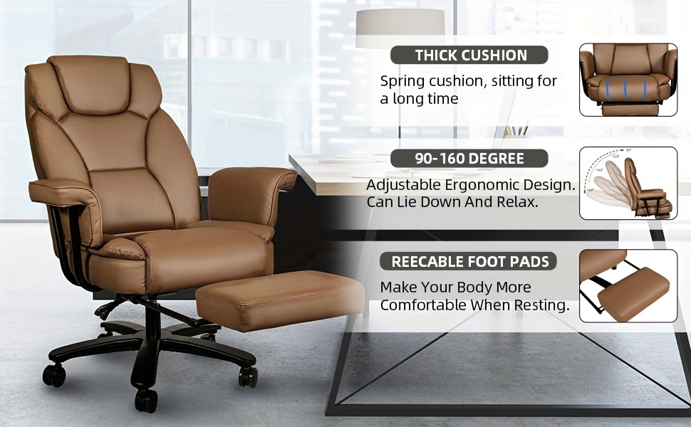 big and tall office chair 400lbs with wide seat and arms 160 reclining office chair with footrest comfortable executive office desk chair high back computer chair home office details 1