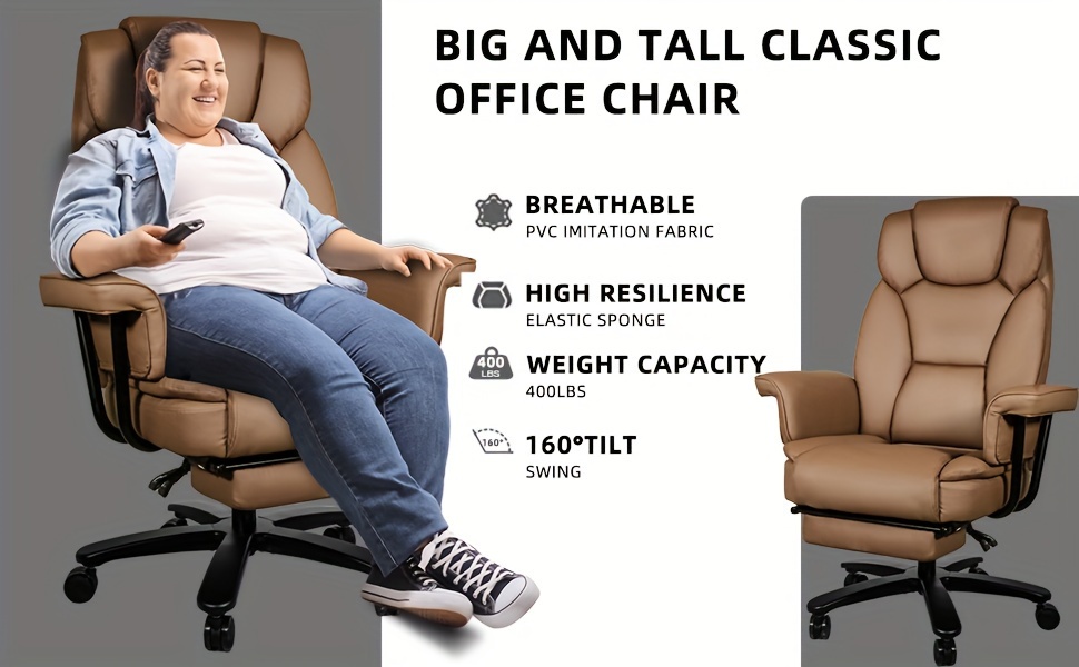 big and tall office chair 400lbs with wide seat and arms 160 reclining office chair with footrest comfortable executive office desk chair high back computer chair home office details 2