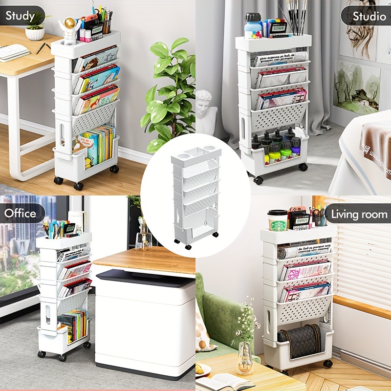 movable bookshelf floor book storage rack with wheels magazine newspaper storage rack suitable for school classroom office study bedroom living room etc details 6