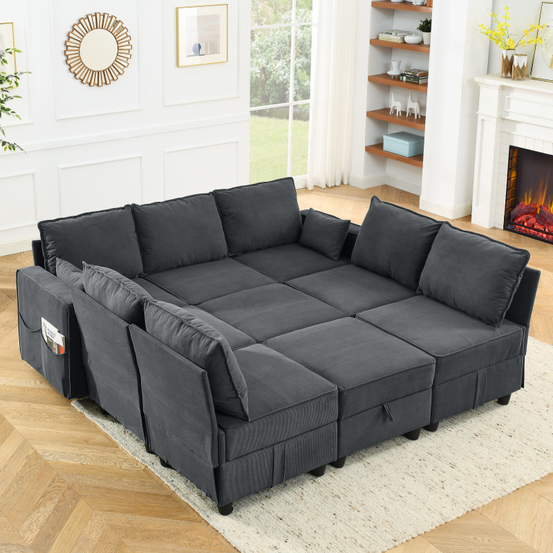 multifunctional gray corduroy velvet arm seat module sofa with storage classic style with magazine pouch home living room furniture details 0