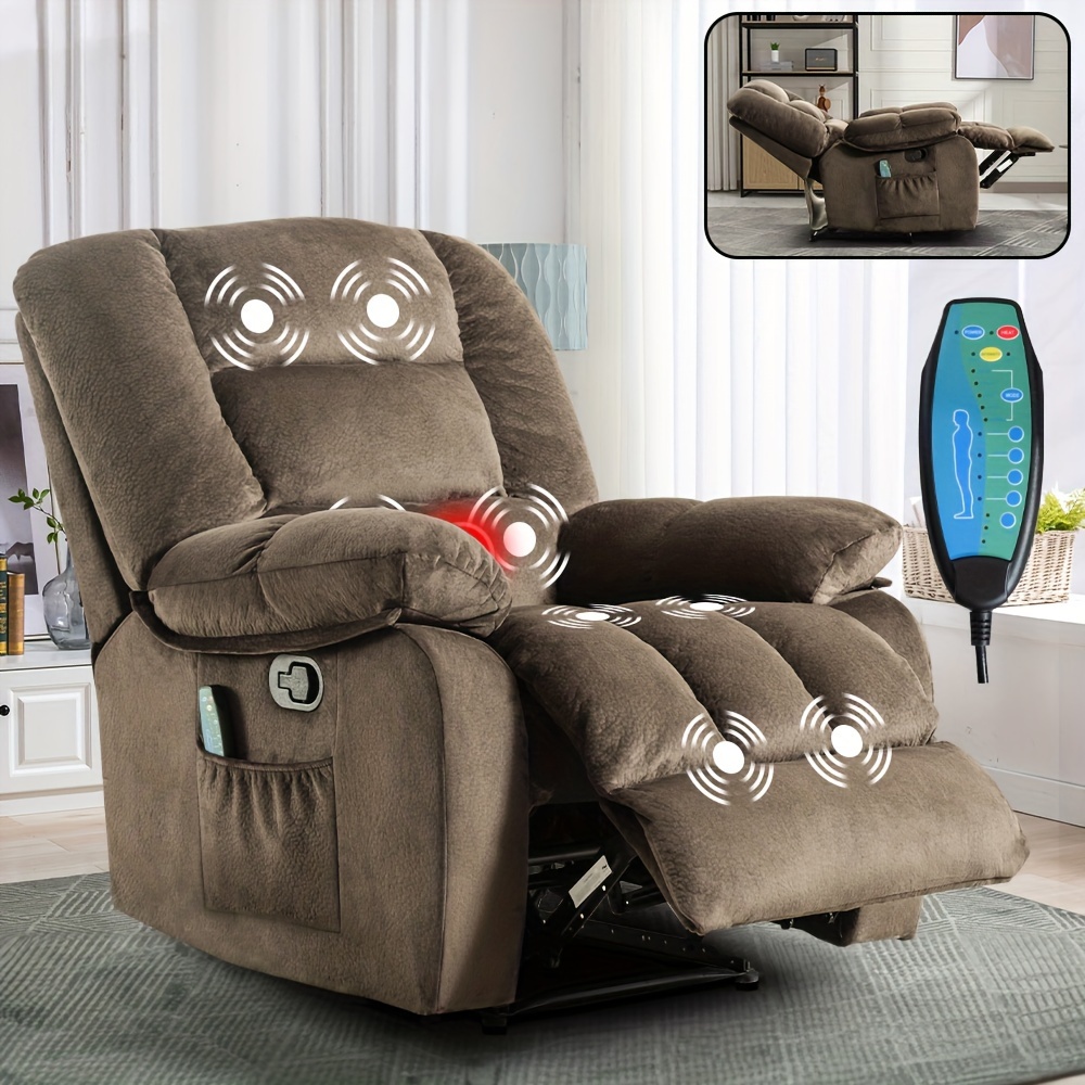 power single chair lift chair with full body massage and ergonomic living room lounge chair comfortable padded recliner with side storage bag brown details 0