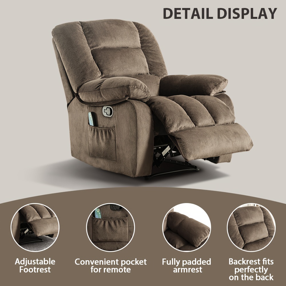 power single chair lift chair with full body massage and ergonomic living room lounge chair comfortable padded recliner with side storage bag brown details 1