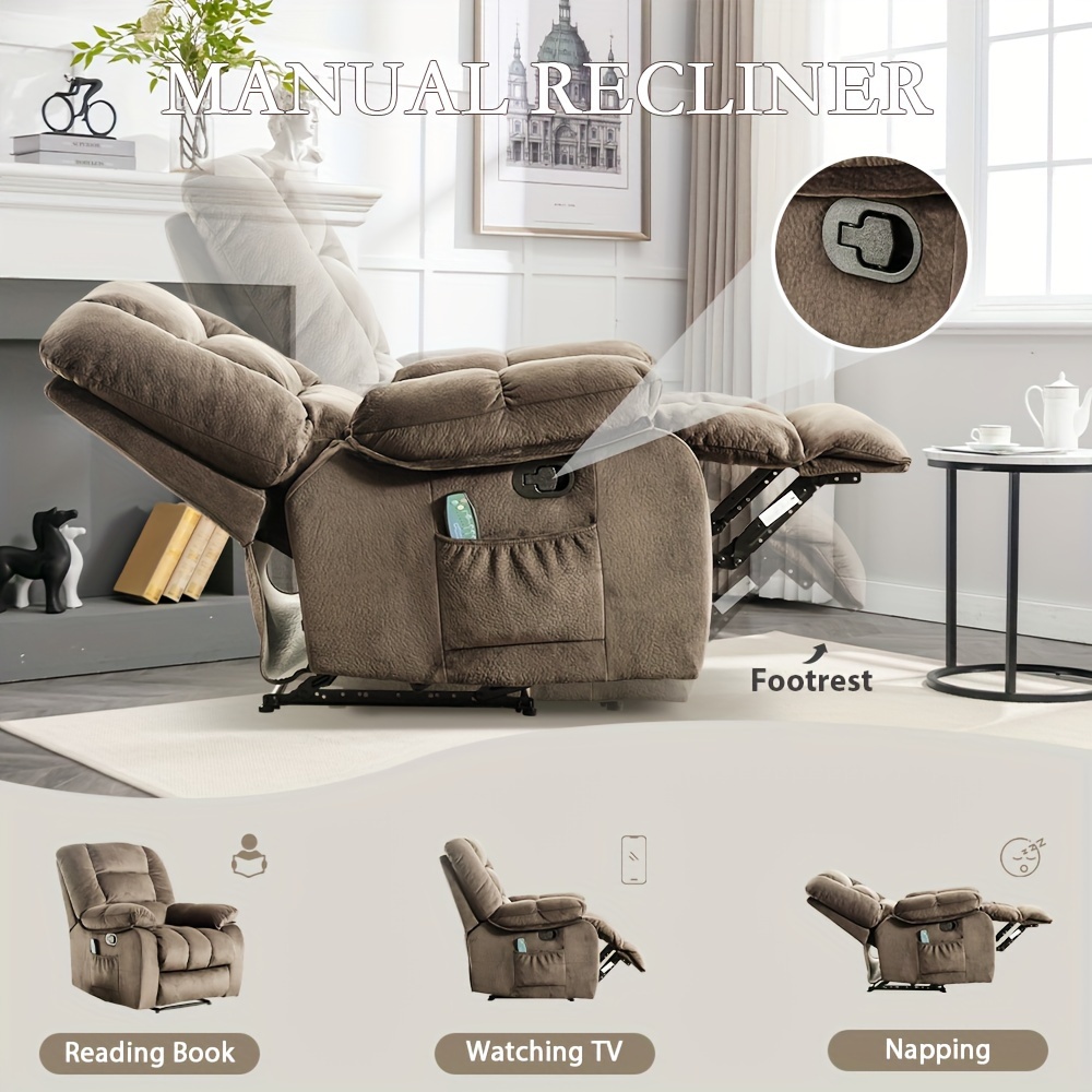 power single chair lift chair with full body massage and ergonomic living room lounge chair comfortable padded recliner with side storage bag brown details 2