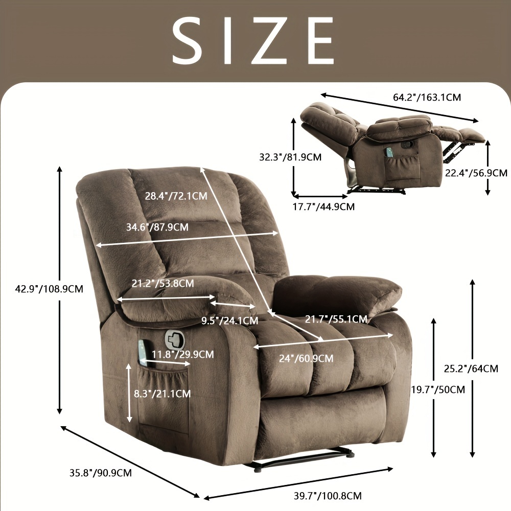 power single chair lift chair with full body massage and ergonomic living room lounge chair comfortable padded recliner with side storage bag brown details 4