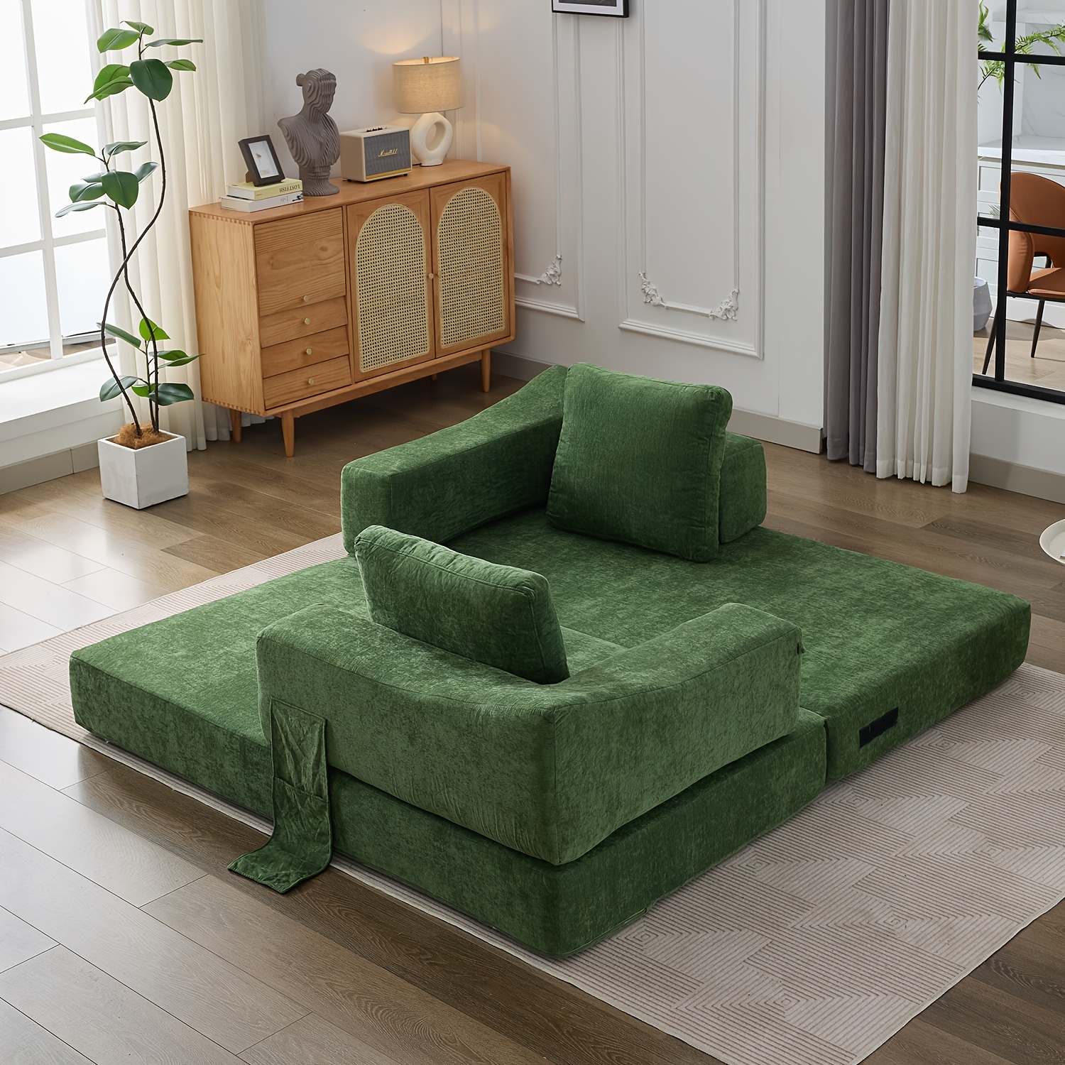 modern minimalist sofa fold out sofa bed convertible chair floor couch sleeping mattress for living room bedroom apartment removable backrest green details 3