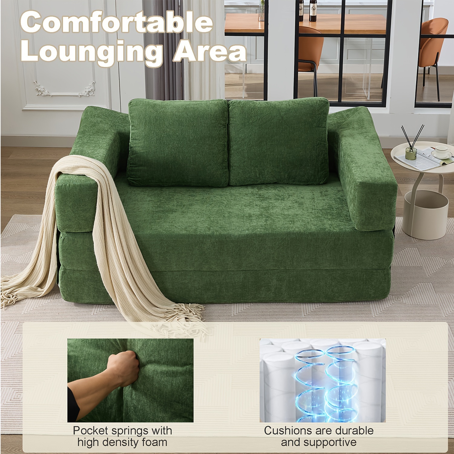 modern minimalist sofa fold out sofa bed convertible chair floor couch sleeping mattress for living room bedroom apartment removable backrest green details 6