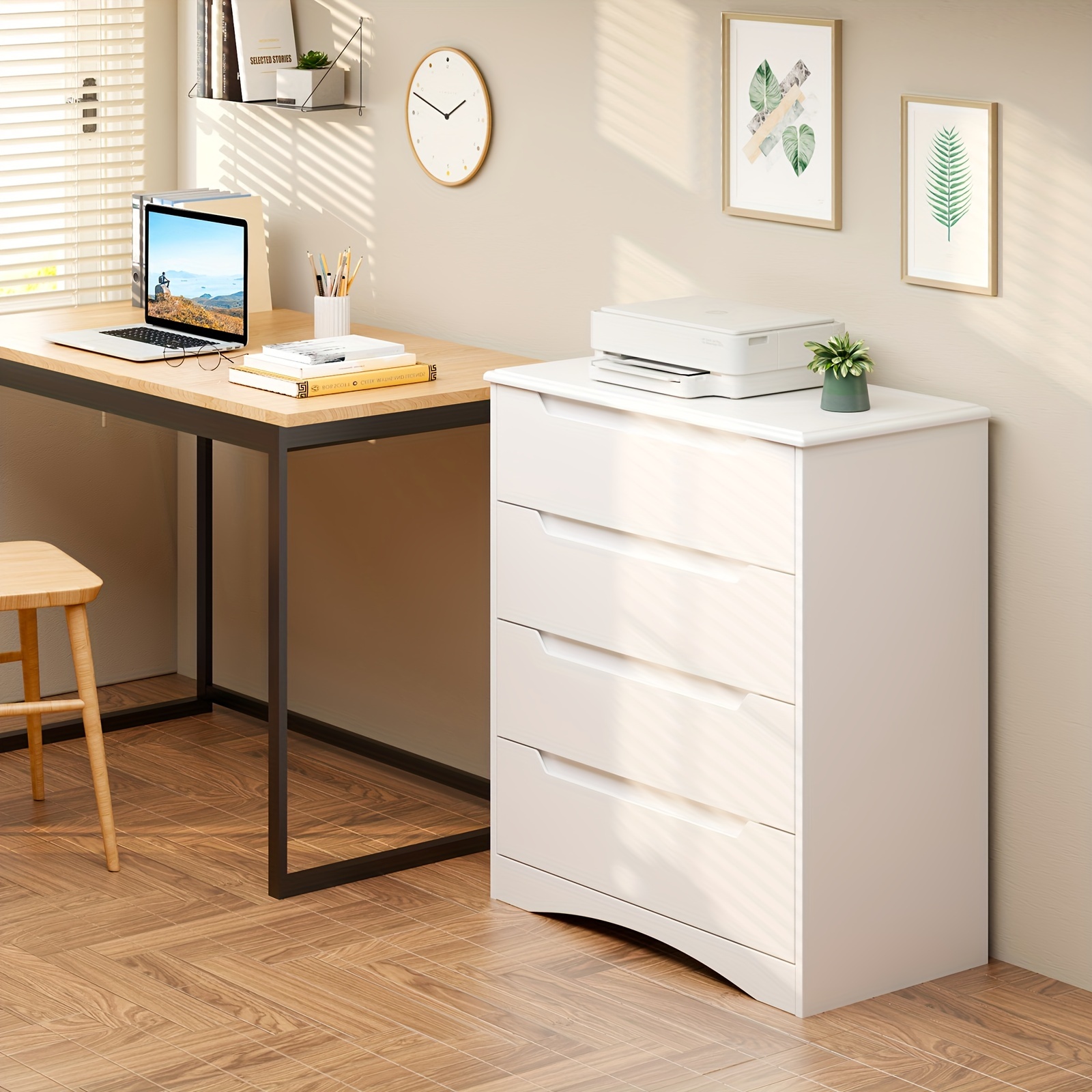 white 4 drawer dresser spacious chest of drawers with ample storage capacity perfect bedroom organizer featuring embedded handles and robust anti trip device ideal for offices living rooms and hallways details 4