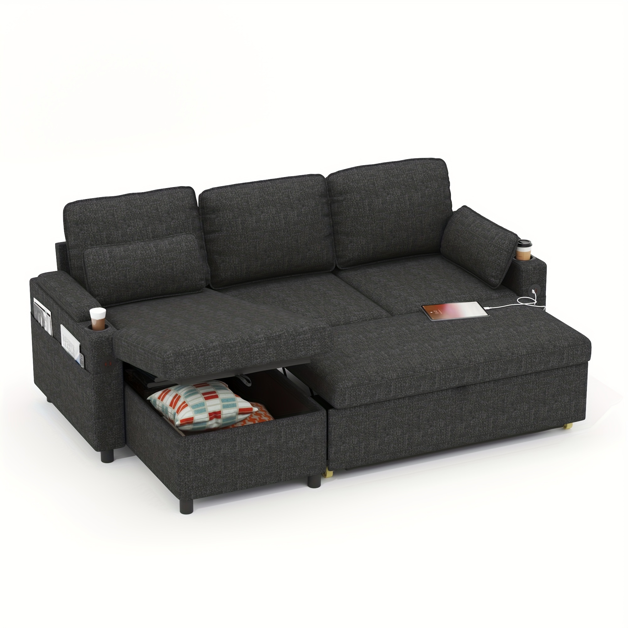 sectional sleeper sofa with storage chaise reversible pull out couch sofa bed l shape details 0