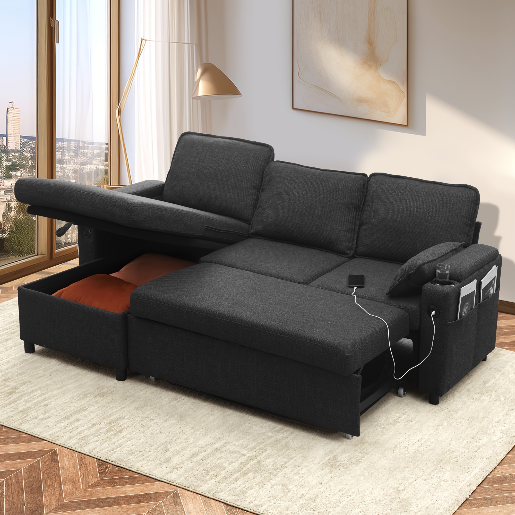 sectional sleeper sofa with storage chaise reversible pull out couch sofa bed l shape details 1