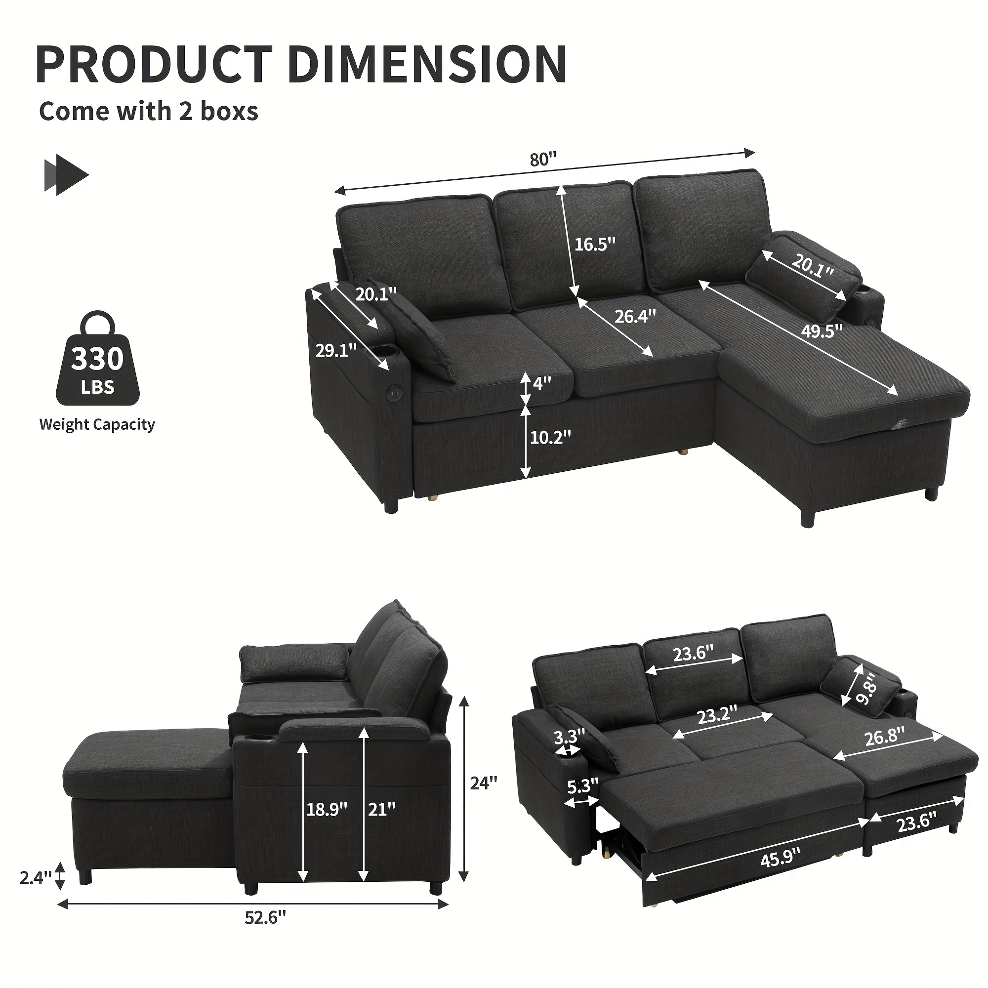 sectional sleeper sofa with storage chaise reversible pull out couch sofa bed l shape details 3