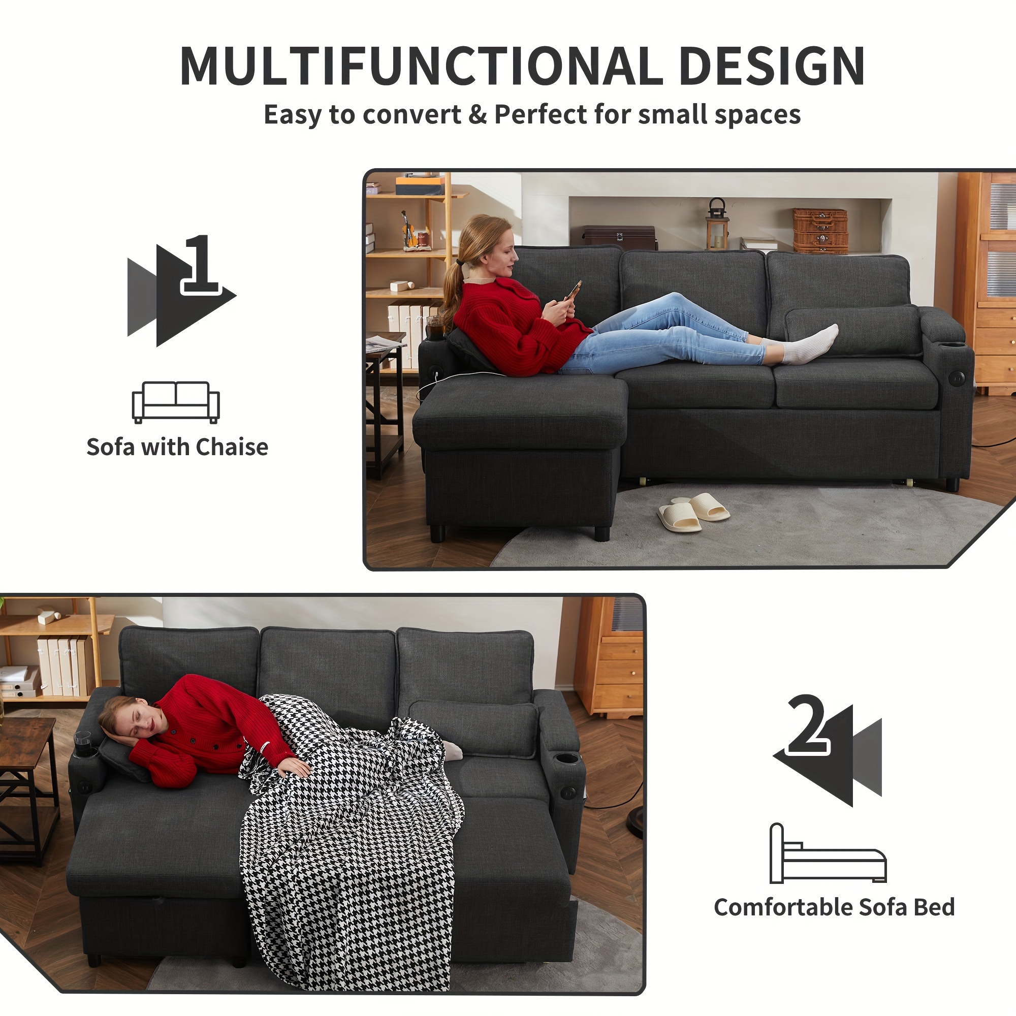 sectional sleeper sofa with storage chaise reversible pull out couch sofa bed l shape details 7