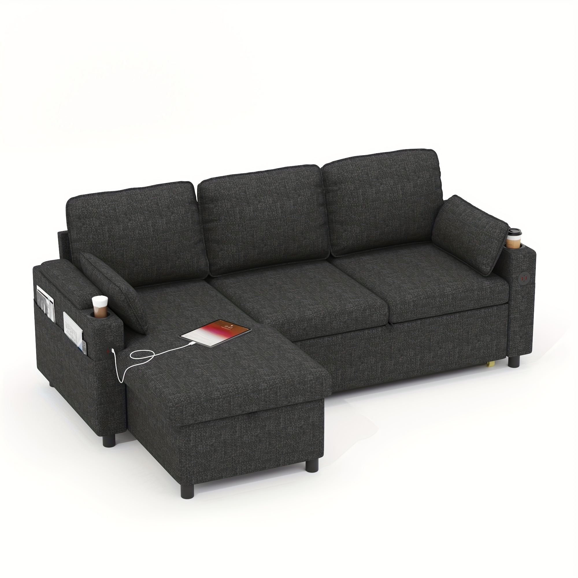 sectional sleeper sofa with storage chaise reversible pull out couch sofa bed l shape details 8