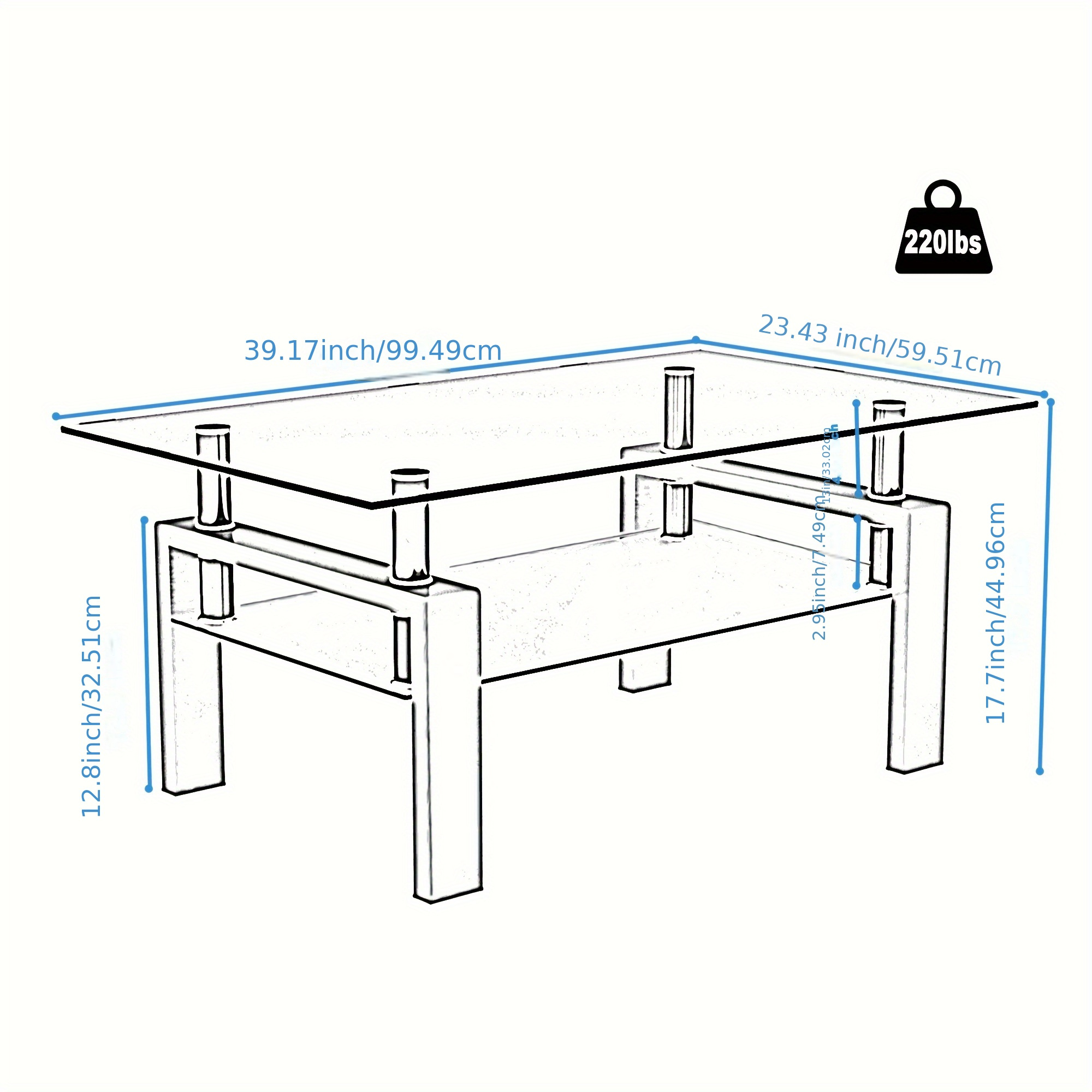 rectangle glass coffee table for living room rectangle clear coffee table for home office or conversation leisure occasions rectangle glass cocktail table metal leg black details 7