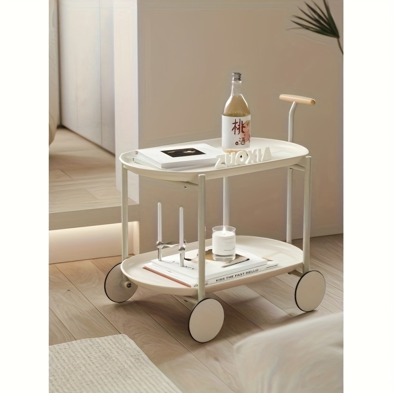 1pc movable small small cart double layered coffee table modern living room storage cart home organization details 0