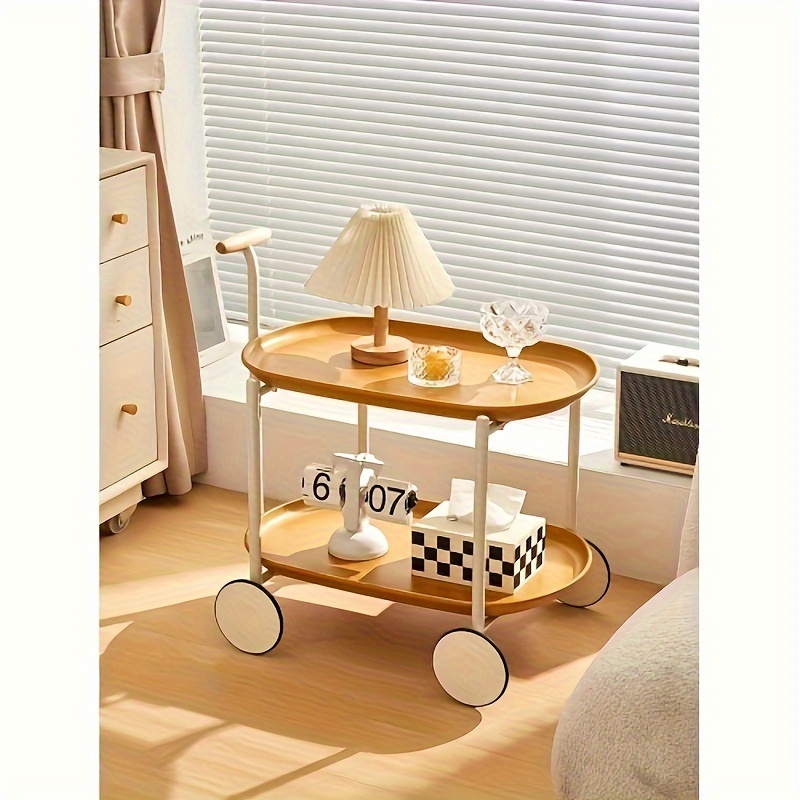 1pc movable small small cart double layered coffee table modern living room storage cart home organization details 1