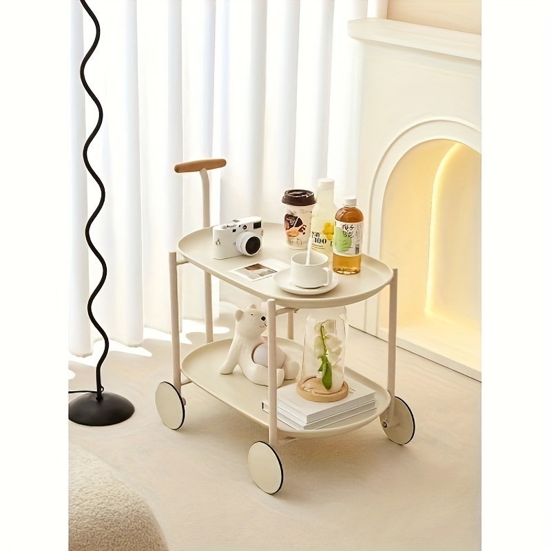 1pc movable small small cart double layered coffee table modern living room storage cart home organization details 4