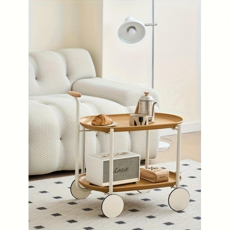 1pc movable small small cart double layered coffee table modern living room storage cart home organization details 6