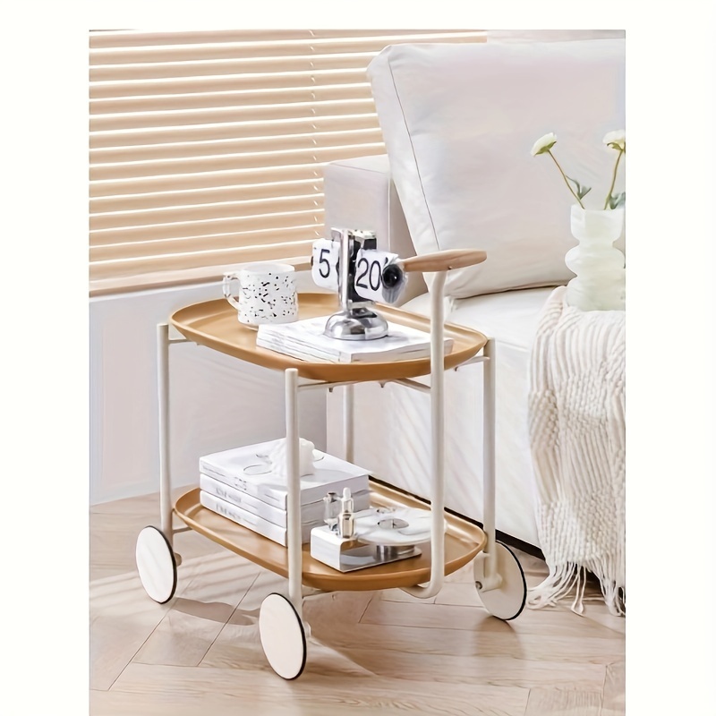 1pc movable small small cart double layered coffee table modern living room storage cart home organization details 7