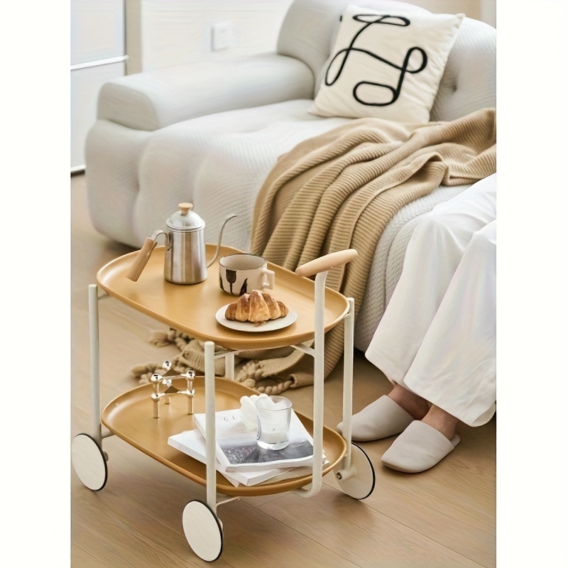 1pc movable small small cart double layered coffee table modern living room storage cart home organization details 8