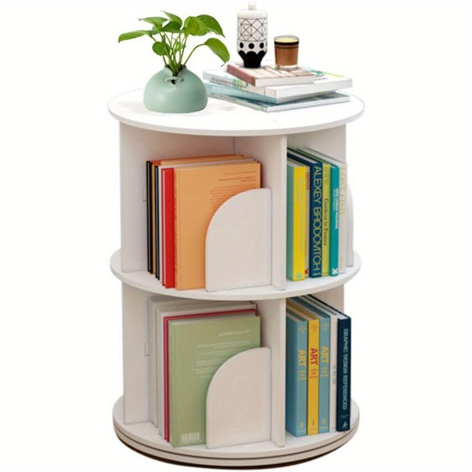 rotating bookshelf 360 2 layer rotating bookshelf bookcase freestanding storage shelf display rack wood narrow organizer for bedroom living room study room details 2