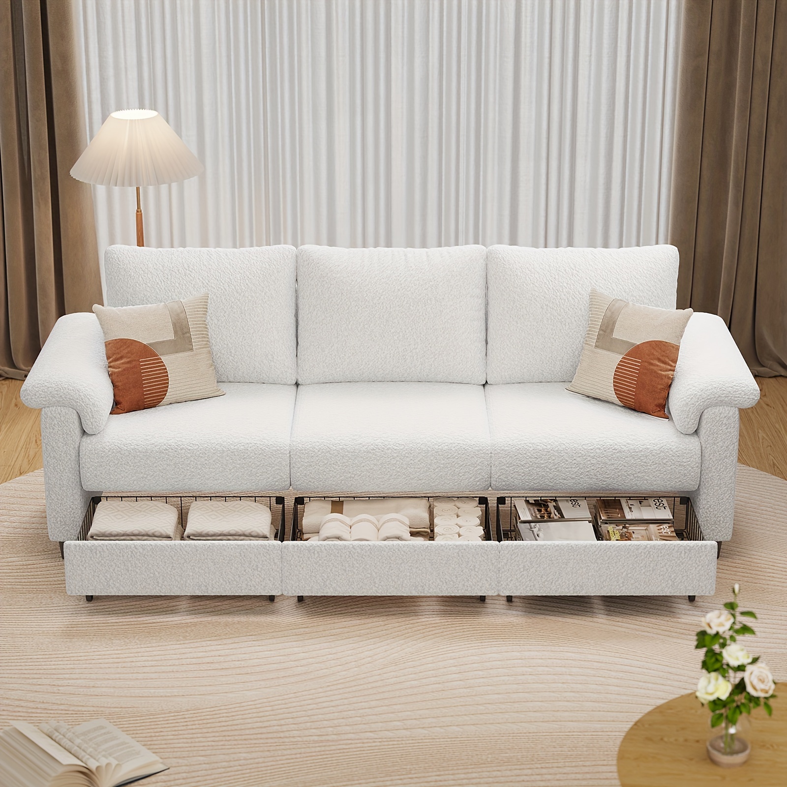 mohair 3 seater sofa comfy couch with 3 drawers modern storage sofa for living room apartment details 1