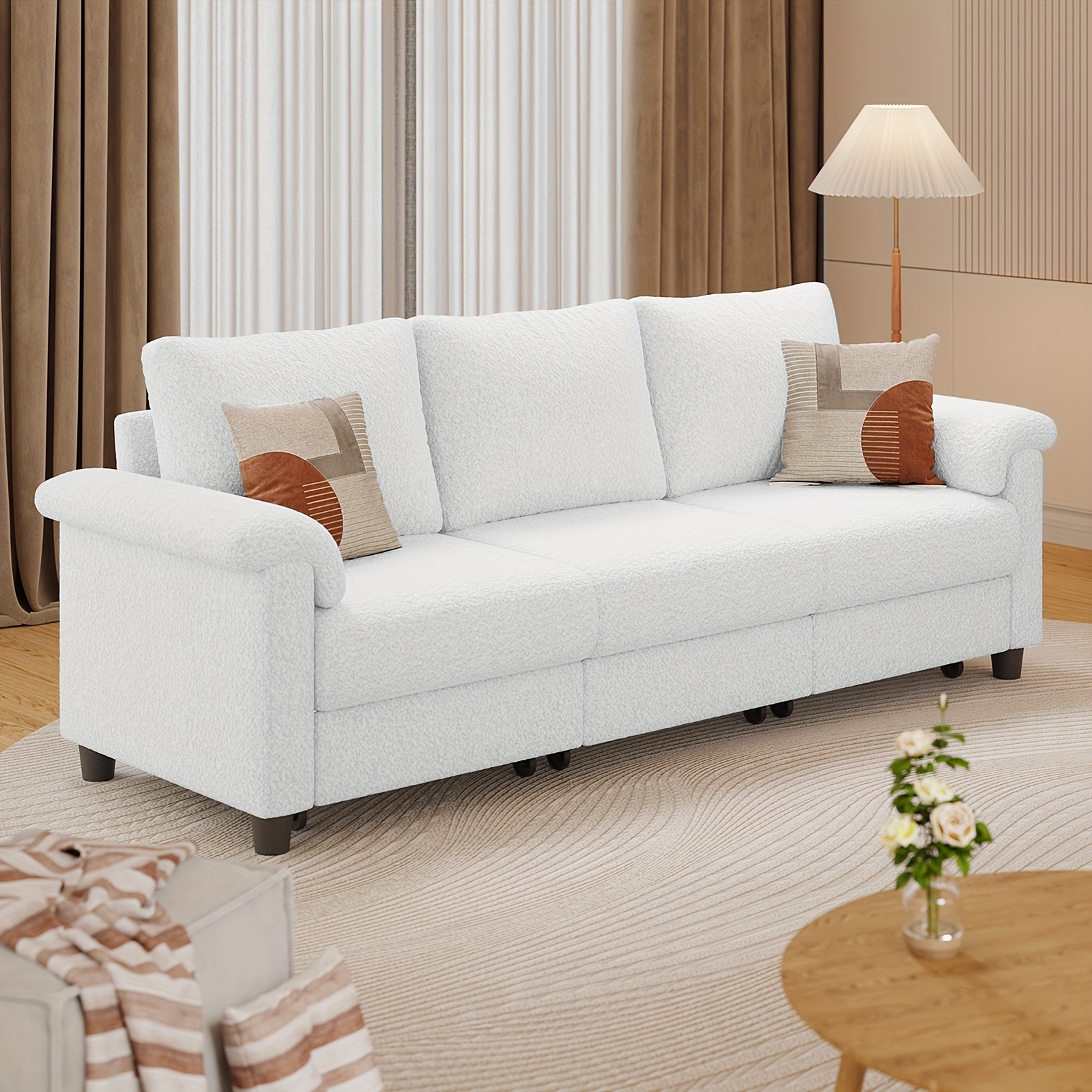 mohair 3 seater sofa comfy couch with 3 drawers modern storage sofa for living room apartment details 2