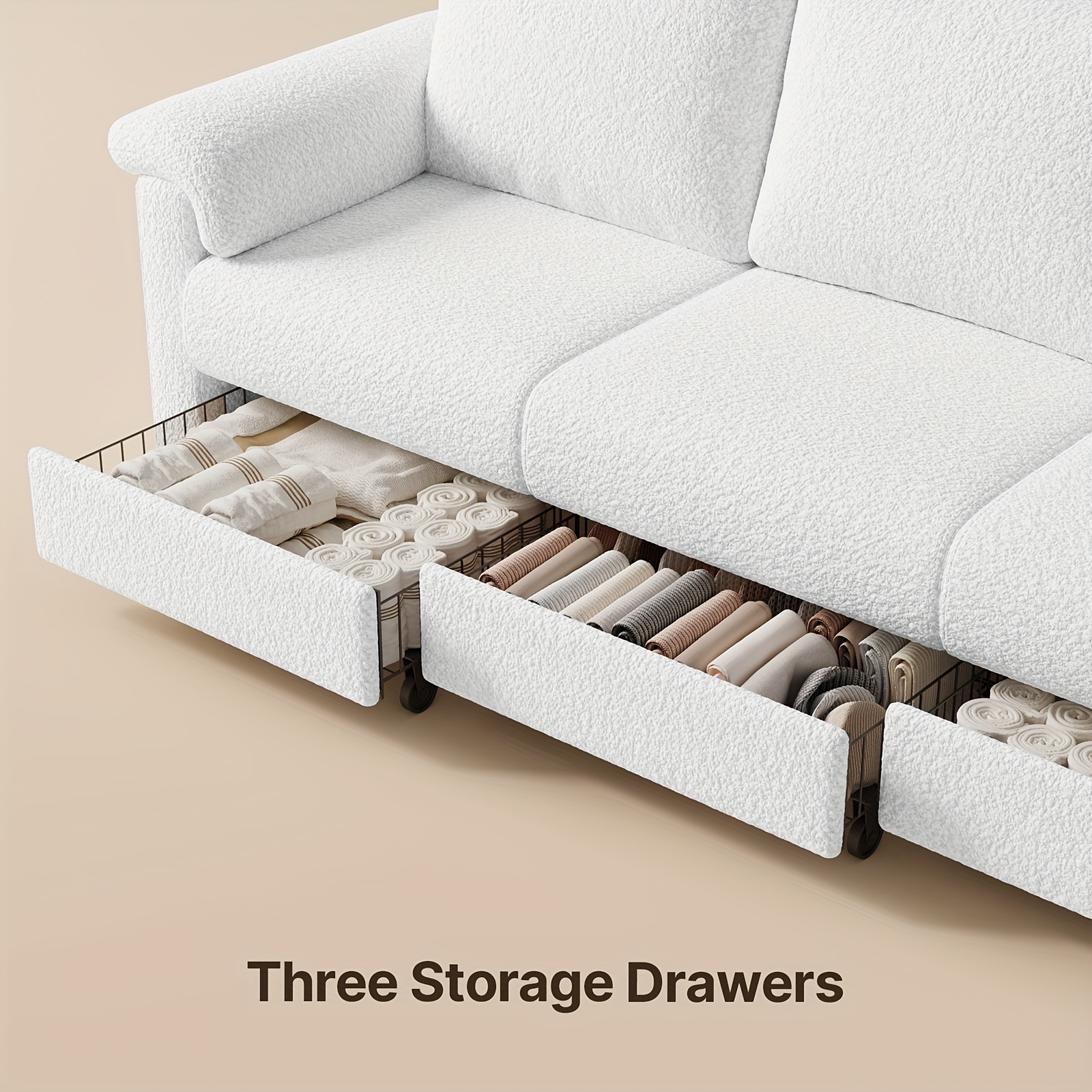 mohair 3 seater sofa comfy couch with 3 drawers modern storage sofa for living room apartment details 4