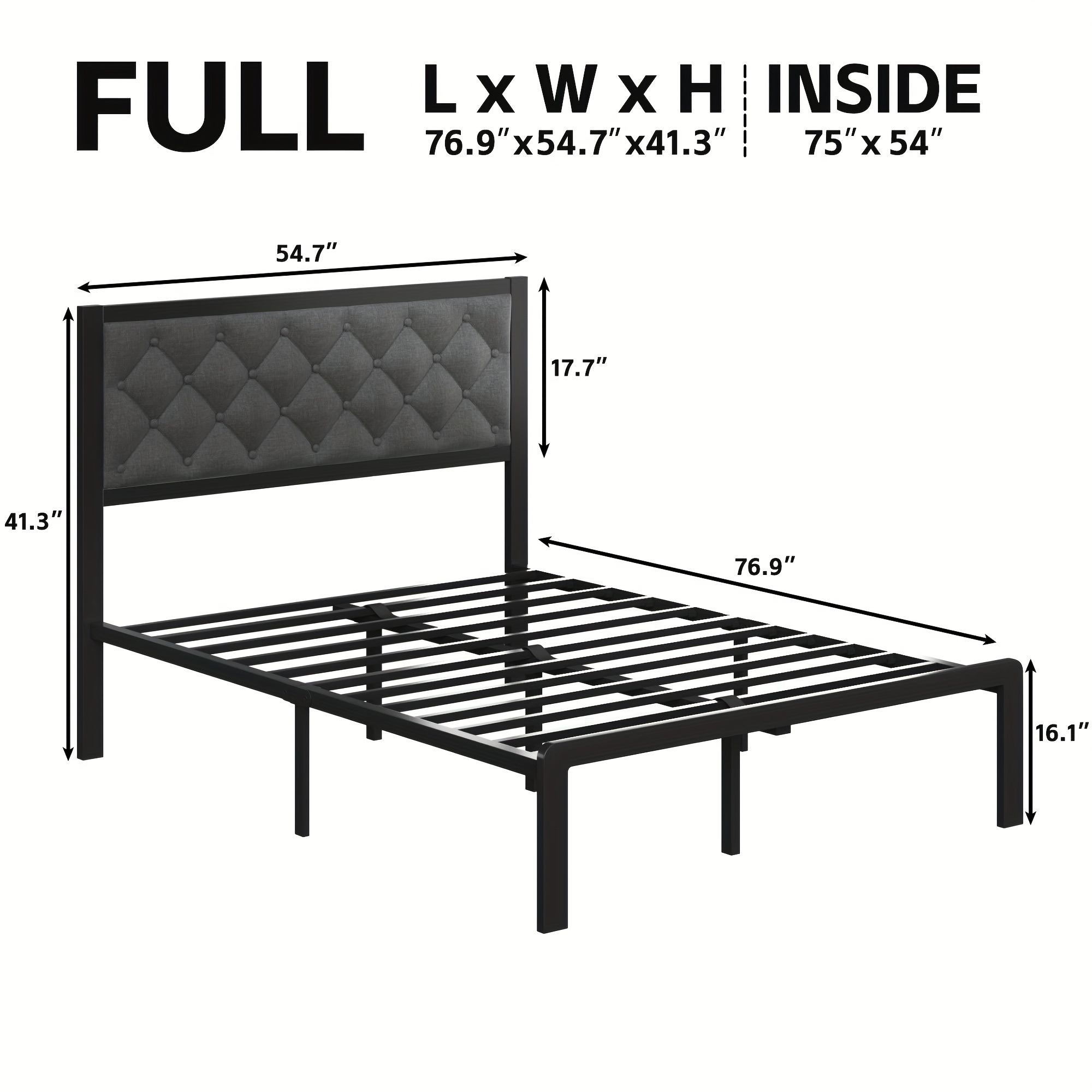 queen bed frame with headboard fabric upholstered bed frame platform all metal slats support platform bed frame with storage space easy assembly noise free no box spring needed details 1