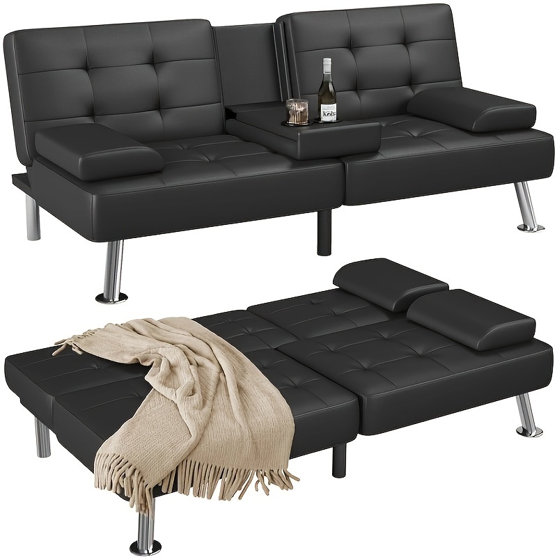 leather convertible upholstered reclining sofa with cup holder details 0