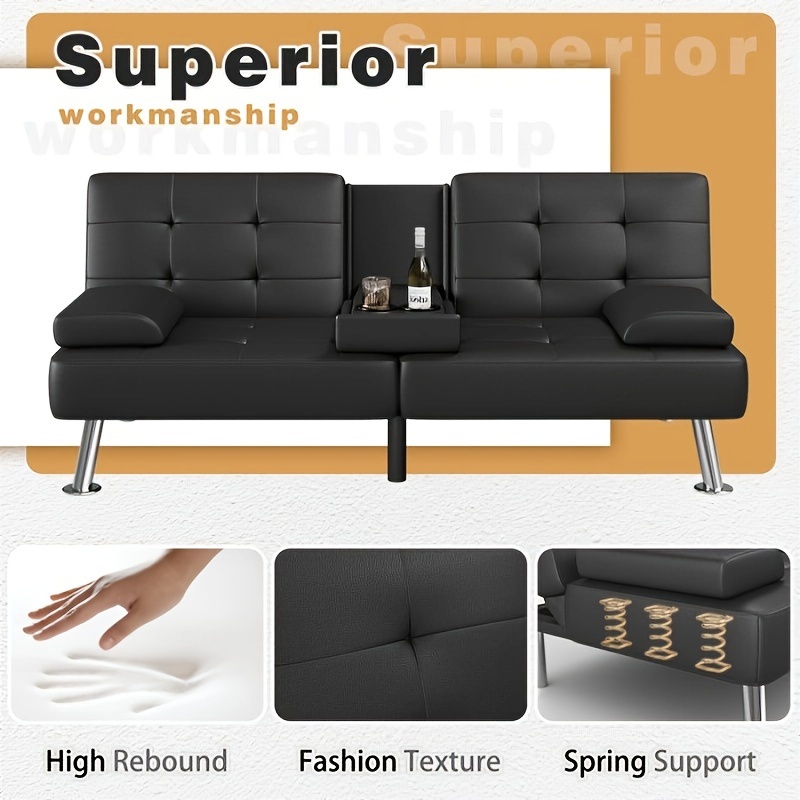 leather convertible upholstered reclining sofa with cup holder details 2