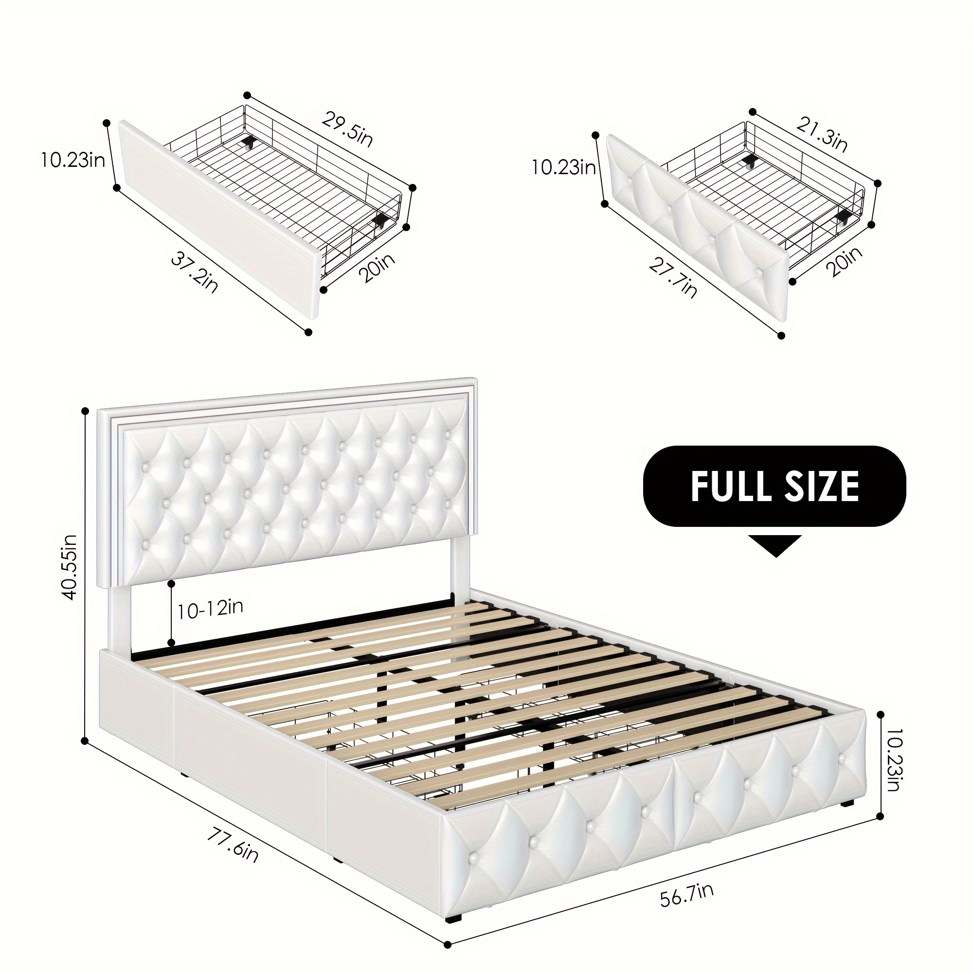 upholstered full queen   bed frame with adjuatable headboard and 4 storage drawers platform bed frame with button tufted headboard no box spring needed velvet beige pu white pu black details 11