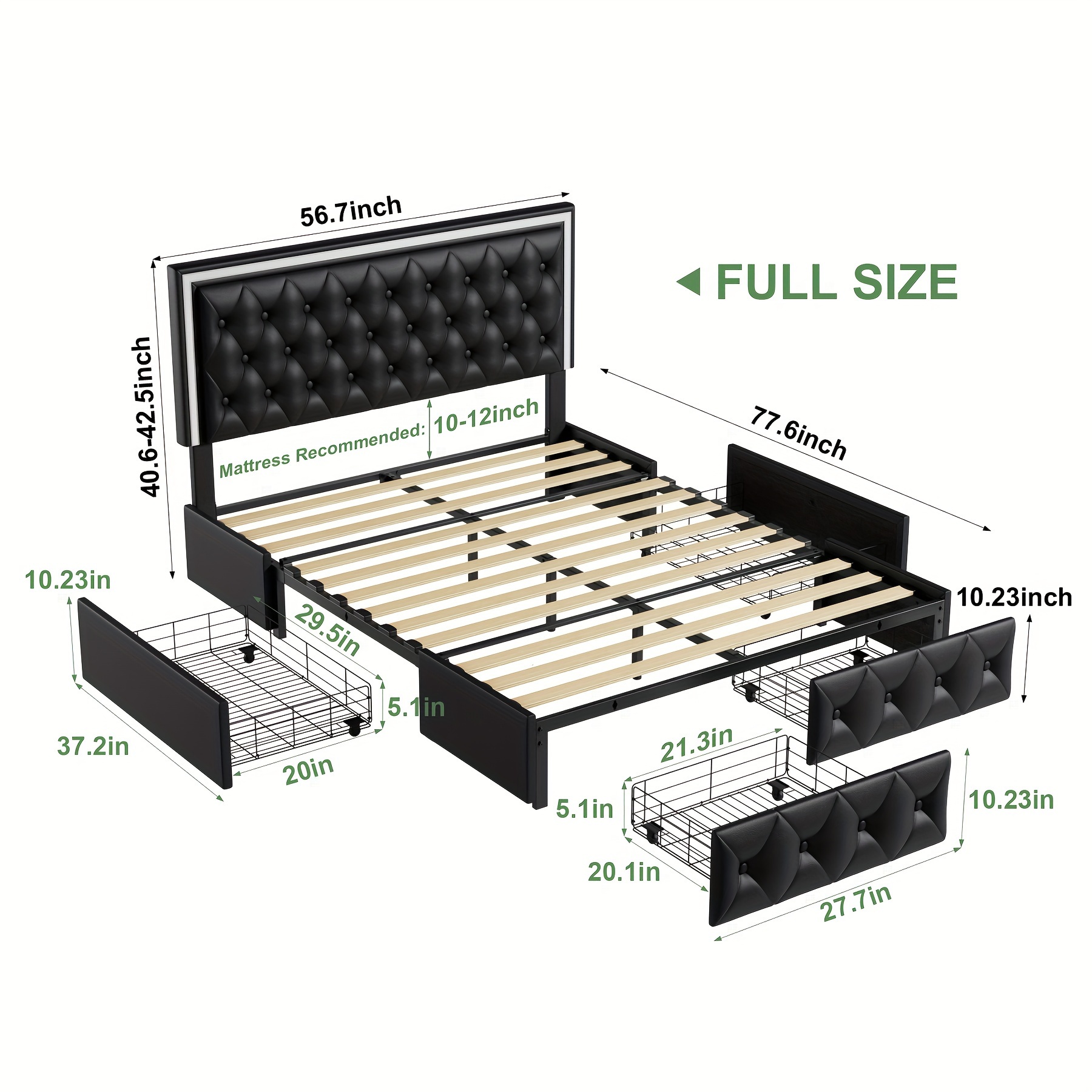 upholstered full queen   bed frame with adjuatable headboard and 4 storage drawers platform bed frame with button tufted headboard no box spring needed velvet beige pu white pu black details 20