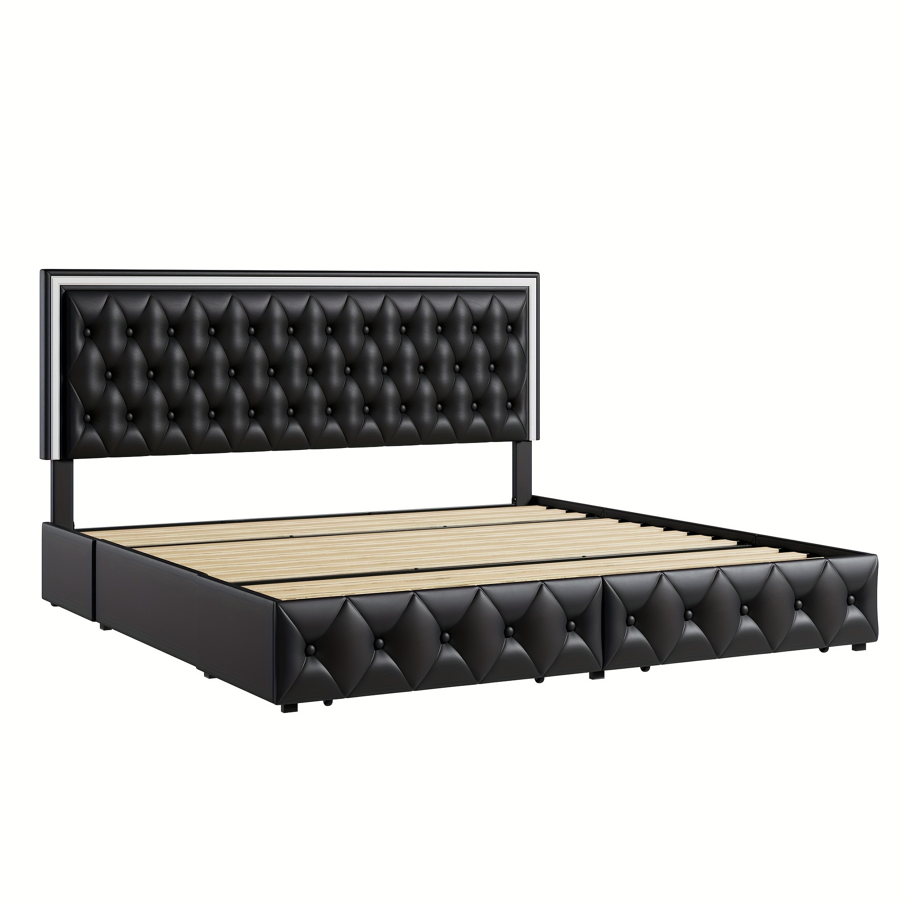 upholstered full queen   bed frame with adjuatable headboard and 4 storage drawers platform bed frame with button tufted headboard no box spring needed velvet beige pu white pu black details 27