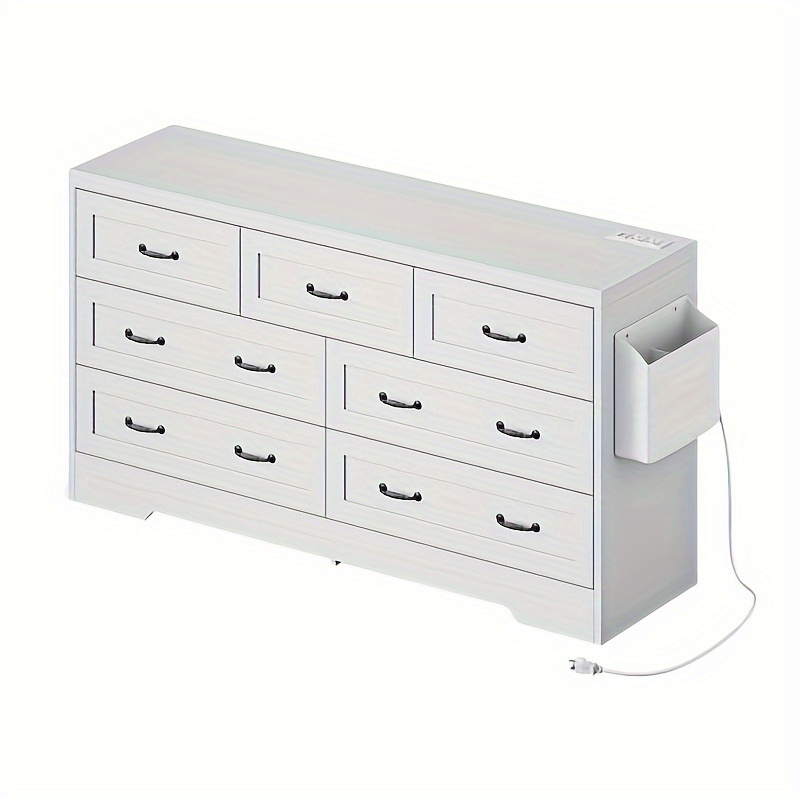 industraedge white 7 drawers dresser vintage double dresser chests of drawers with usb charging station and organizer bag 59 w large storage dresser with metal handles for dressing room hallway entryway details 8