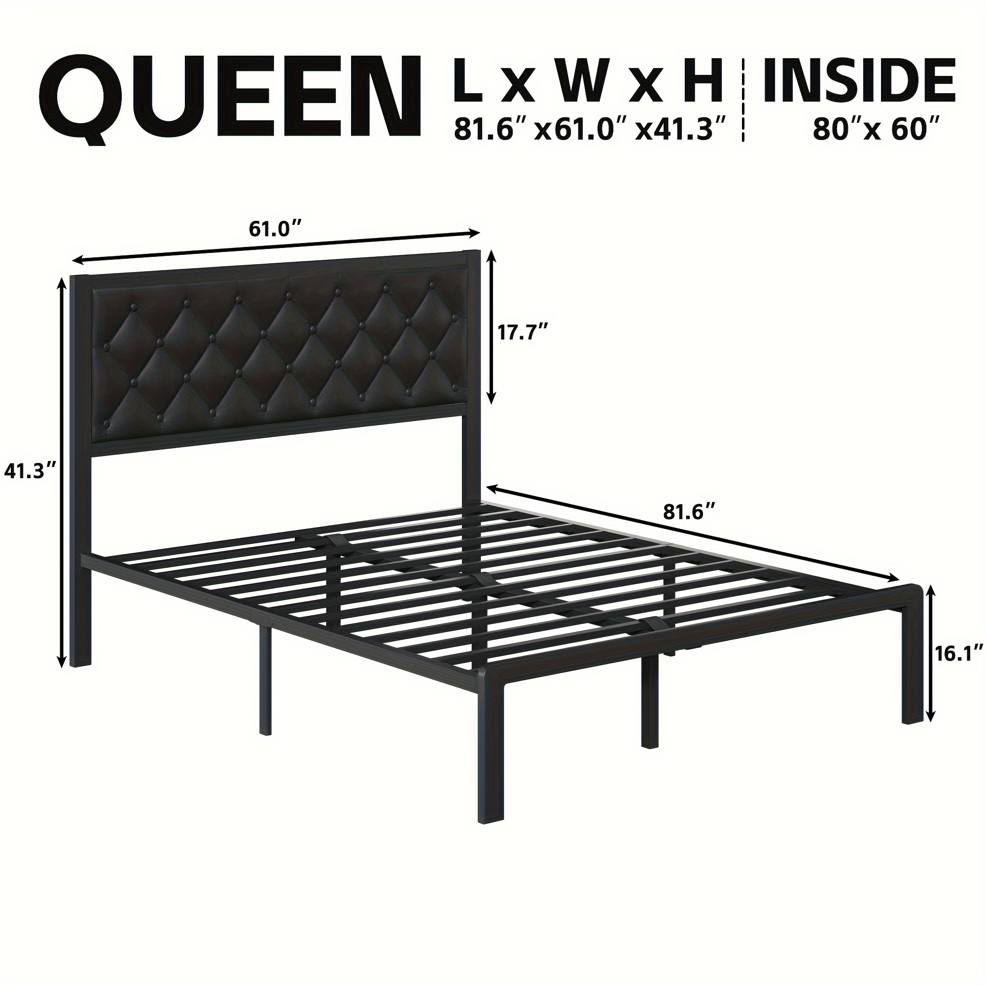 bed frame with headboard pu leather upholstered bed frame platform all metal slats support platform bed frame with storage space easy assembly noise free no box spring needed details 6