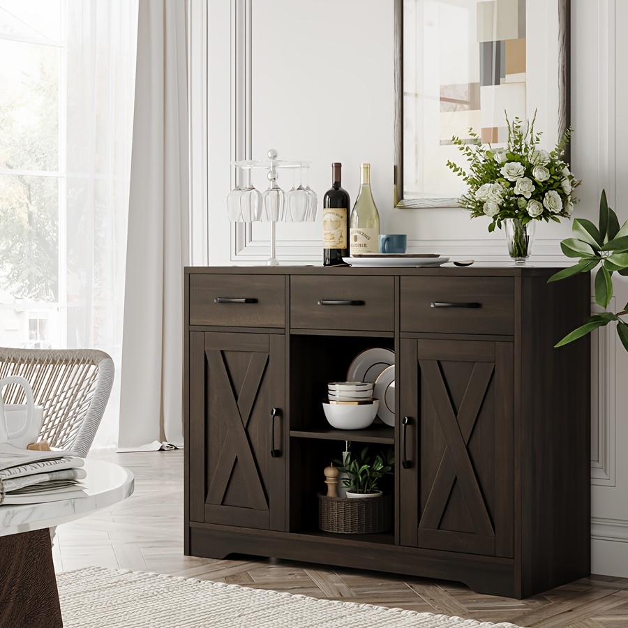 fultru large buffet sideboard with storage storage cabinet with 2 doors 3 drawers modern farmhouse coffee bar coffee station wood buffet table for kitchen dining room living room details 6