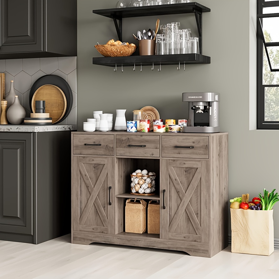 fultru large buffet sideboard with storage storage cabinet with 2 doors 3 drawers modern farmhouse coffee bar coffee station wood buffet table for kitchen dining room living room details 9