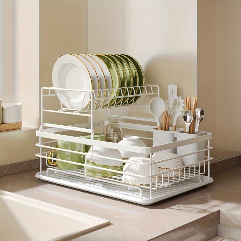 1pc dish rack countertop double layer dish drying rack with drainboard and utensil holder large capacity space saving dish storage organizer for kitchen countertop kitchen organizers and storage kitchen accessories details 1