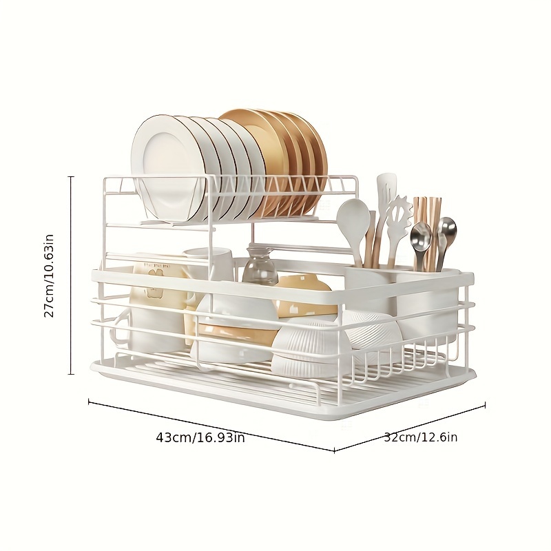 1pc dish rack countertop double layer dish drying rack with drainboard and utensil holder large capacity space saving dish storage organizer for kitchen countertop kitchen organizers and storage kitchen accessories details 3