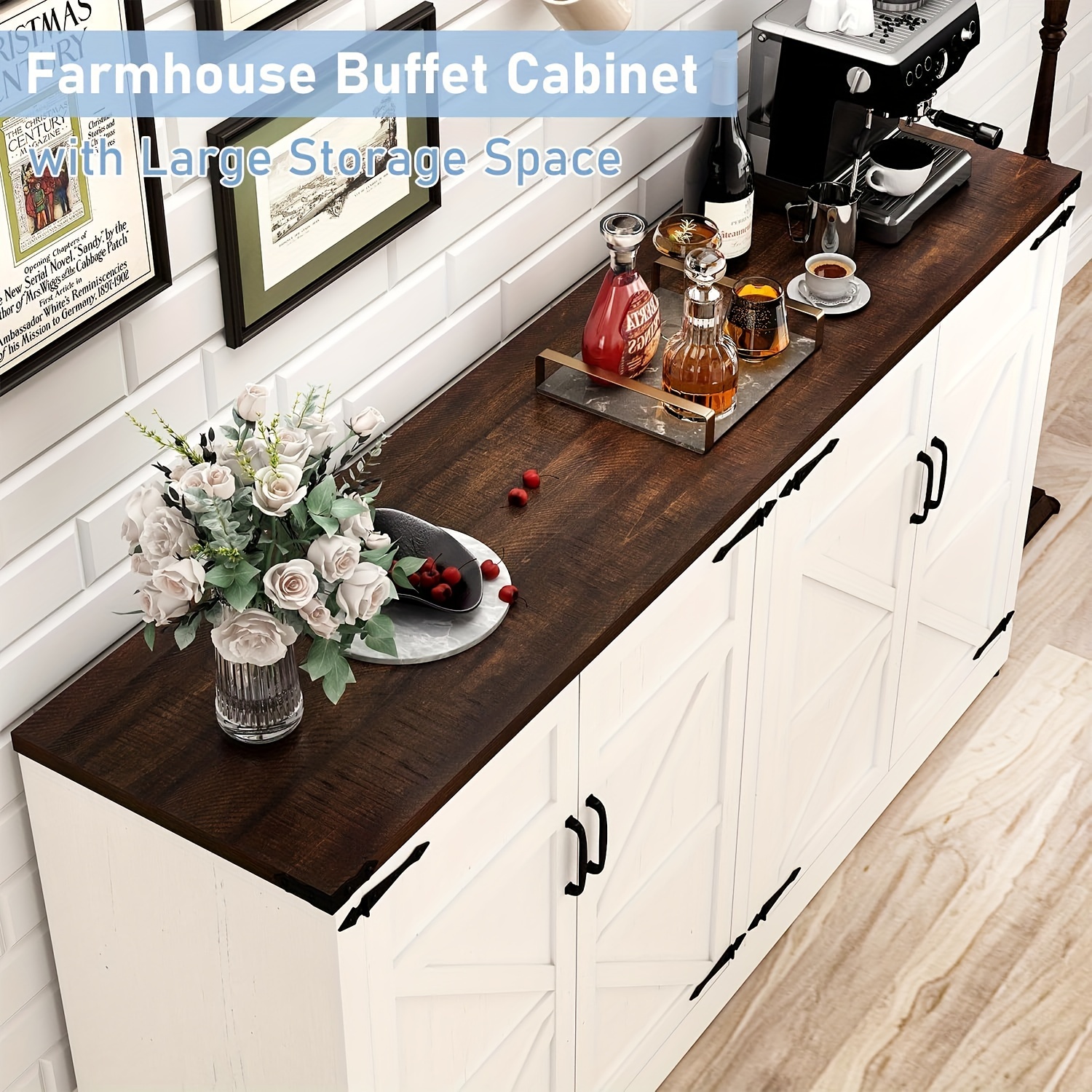 65 sideboard buffet cabinet with storage   kitchen sideboard cabinet with adjustable shelves wooden coffee bar storage cabinet buffet table for kitchen dining room details 3