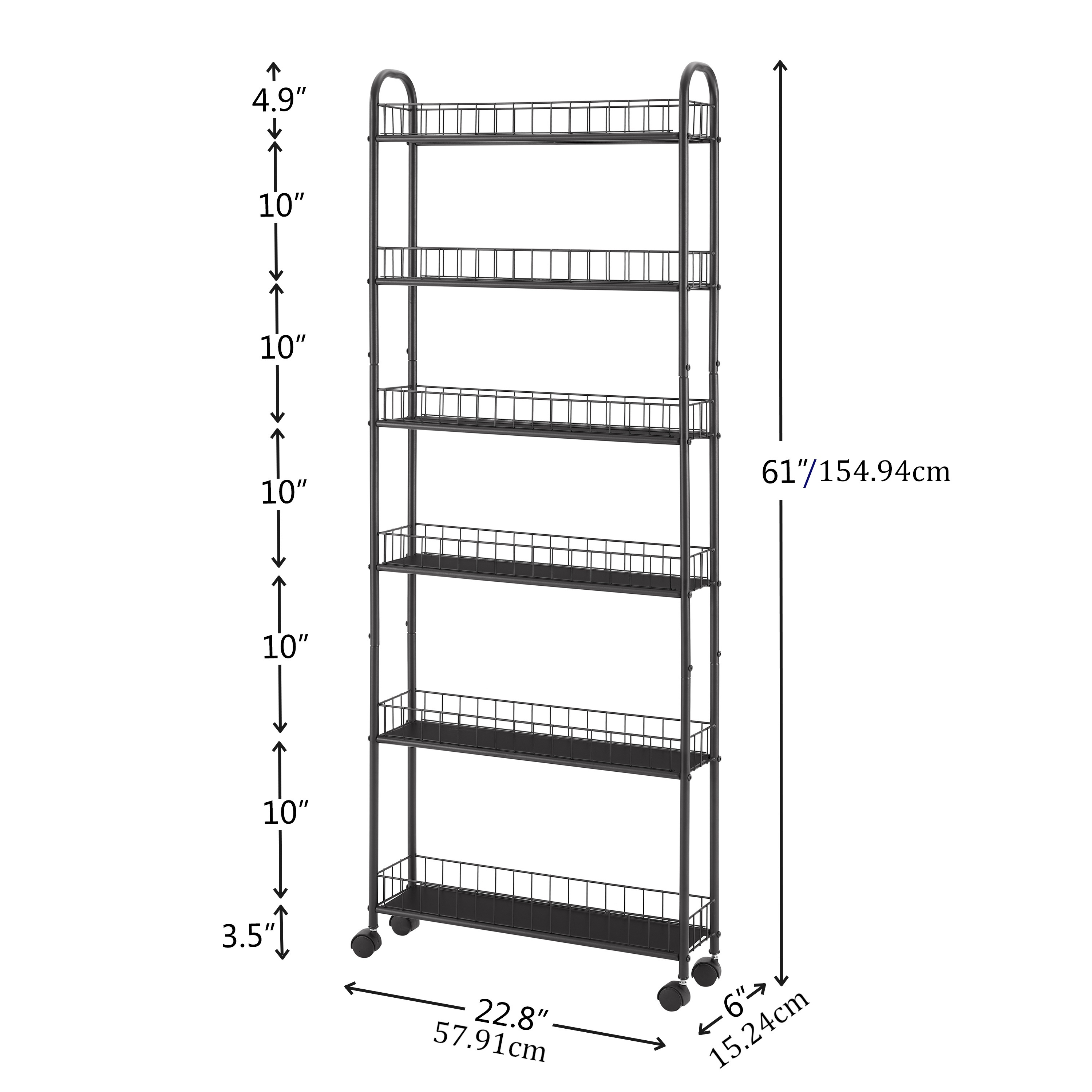 6 tier rolling cart   kitchen slim slide out storage tower rack with wheels 6 baskets kitchen bathroom laundry narrow piaces utility cart details 4