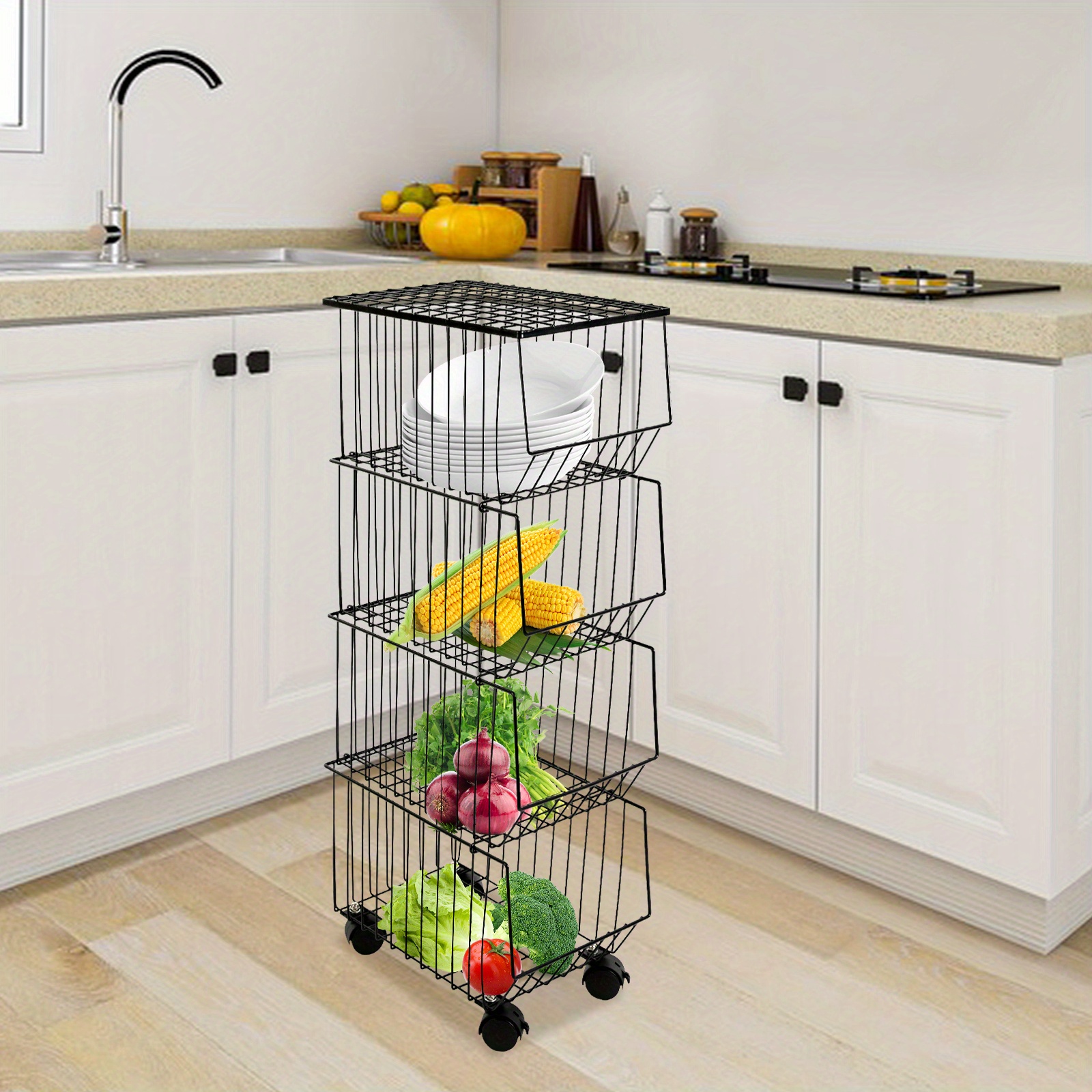 4 tier wire shelving rack shelf kitchen fruit veg storage fruit basket organizer details 0