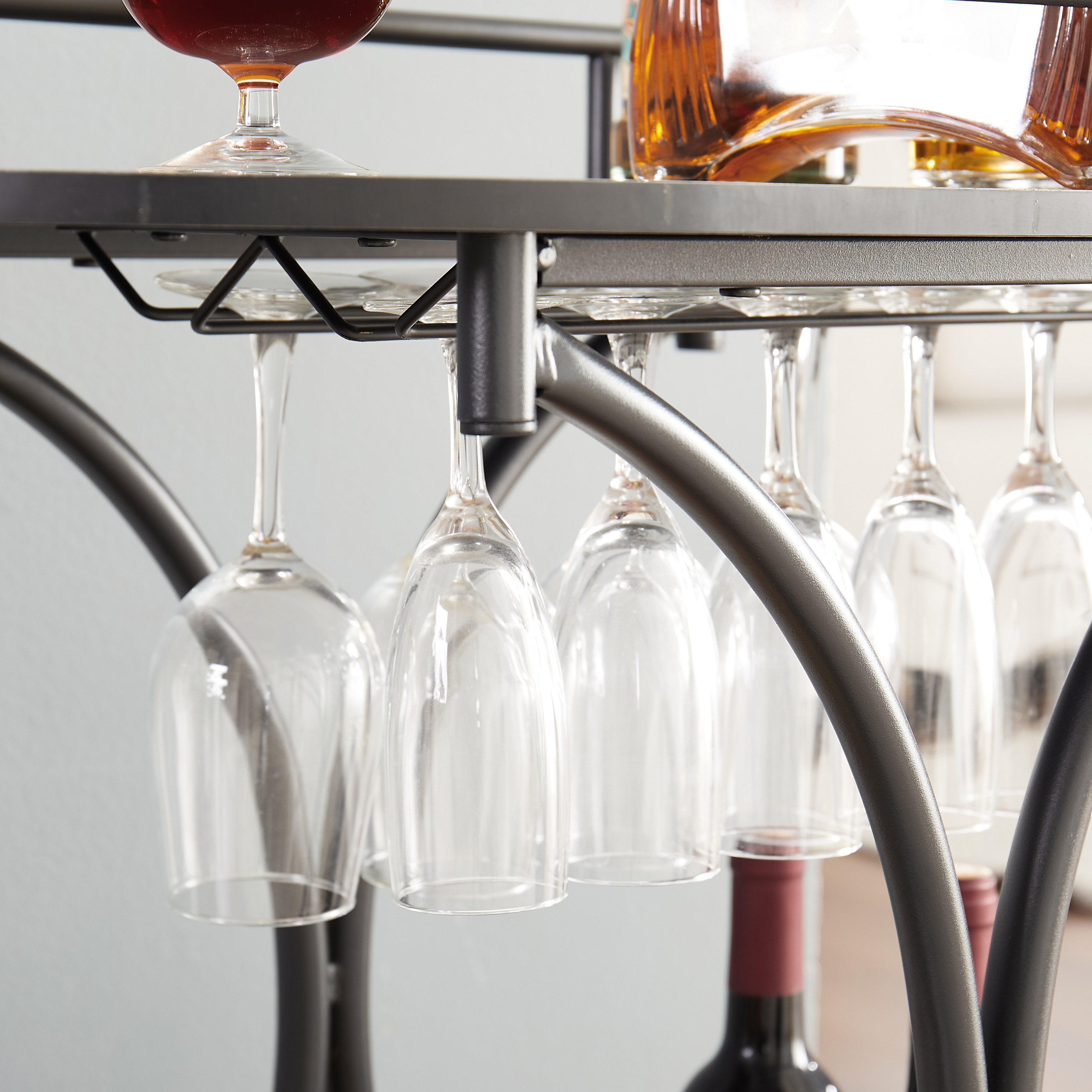 black 2 tier rolling kitchen cart industrial style mobile   rolling wine cart for kitchen beverage bar cart with wine rack and glass holder movable drink trolley for living room dinning room details 6